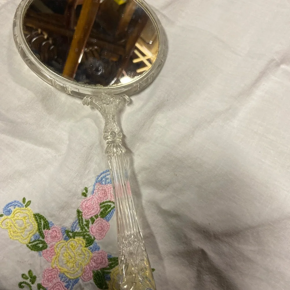 Vintage Handheld Mirror with Floral Art